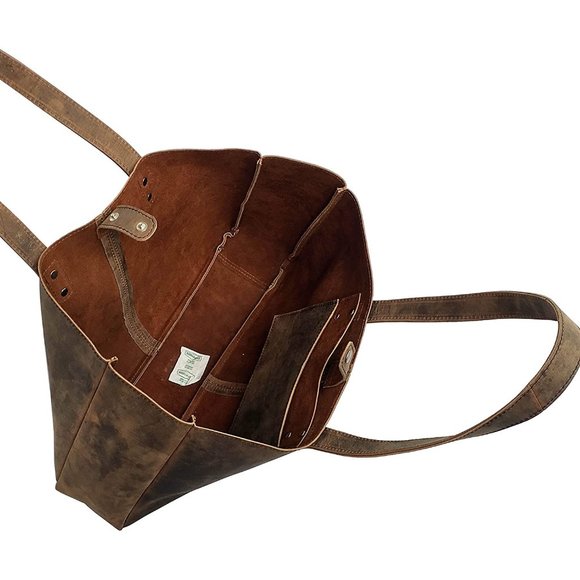 Full Grain Buffalo Leather Tote Vintage Leather Work Tote Large Shoulder Bag - Picture 3 of 5